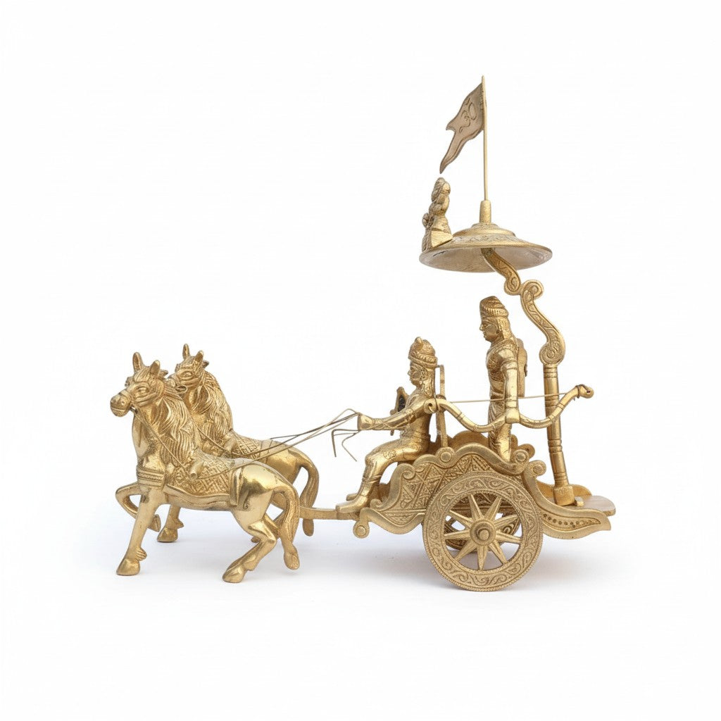 Svarn Studio pure brass Arjun Rath handcrafted Mahabharata chariot showpiece Krishna Arjun home decor gifting