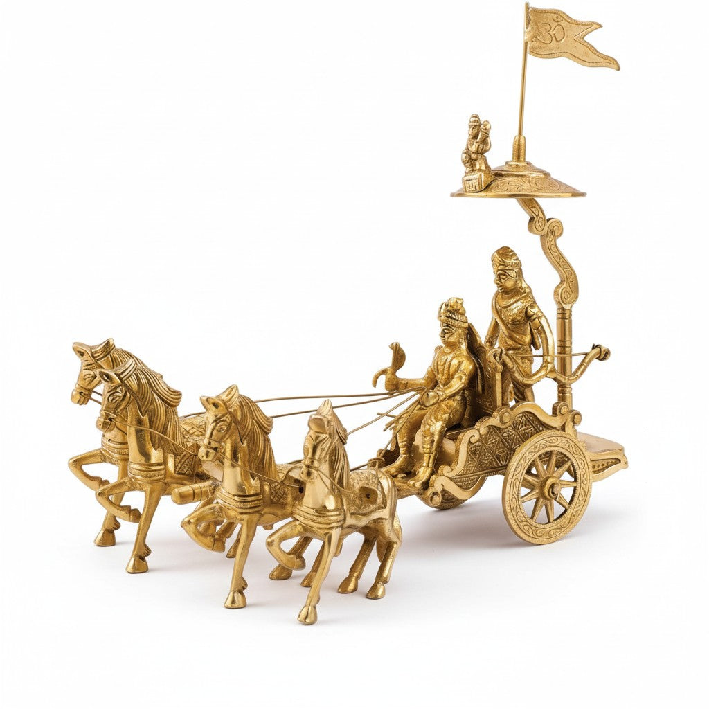 Svarn Studio pure brass Arjun Rath handcrafted Mahabharata chariot showpiece Krishna Arjun home decor gifting
