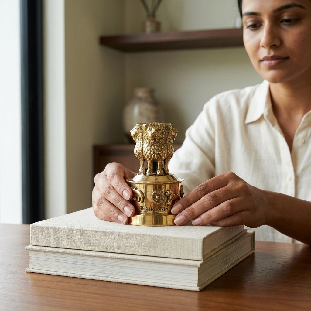Pure Brass Ashok Stambh| Handcrafted National Emblem of India Showpiece | Svarn Studio