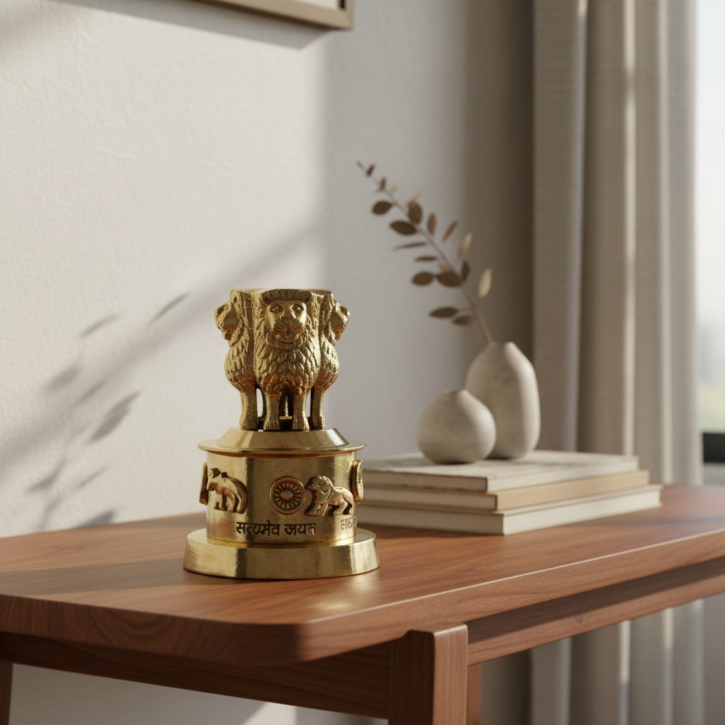 Pure Brass Ashok Stambh| Handcrafted National Emblem of India Showpiece | Svarn Studio