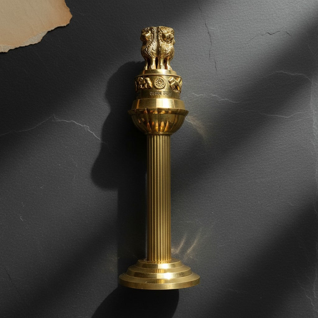 Pure Brass Ashok Stambh| Handcrafted National Emblem of India Showpiece | Svarn Studio
