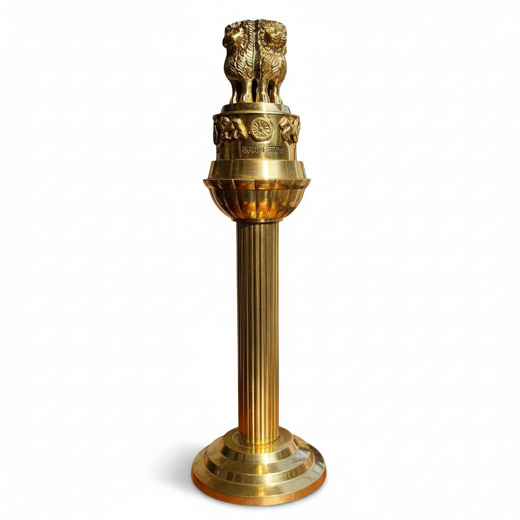 Pure Brass Ashok Stambh| Handcrafted National Emblem of India Showpiece | Svarn Studio