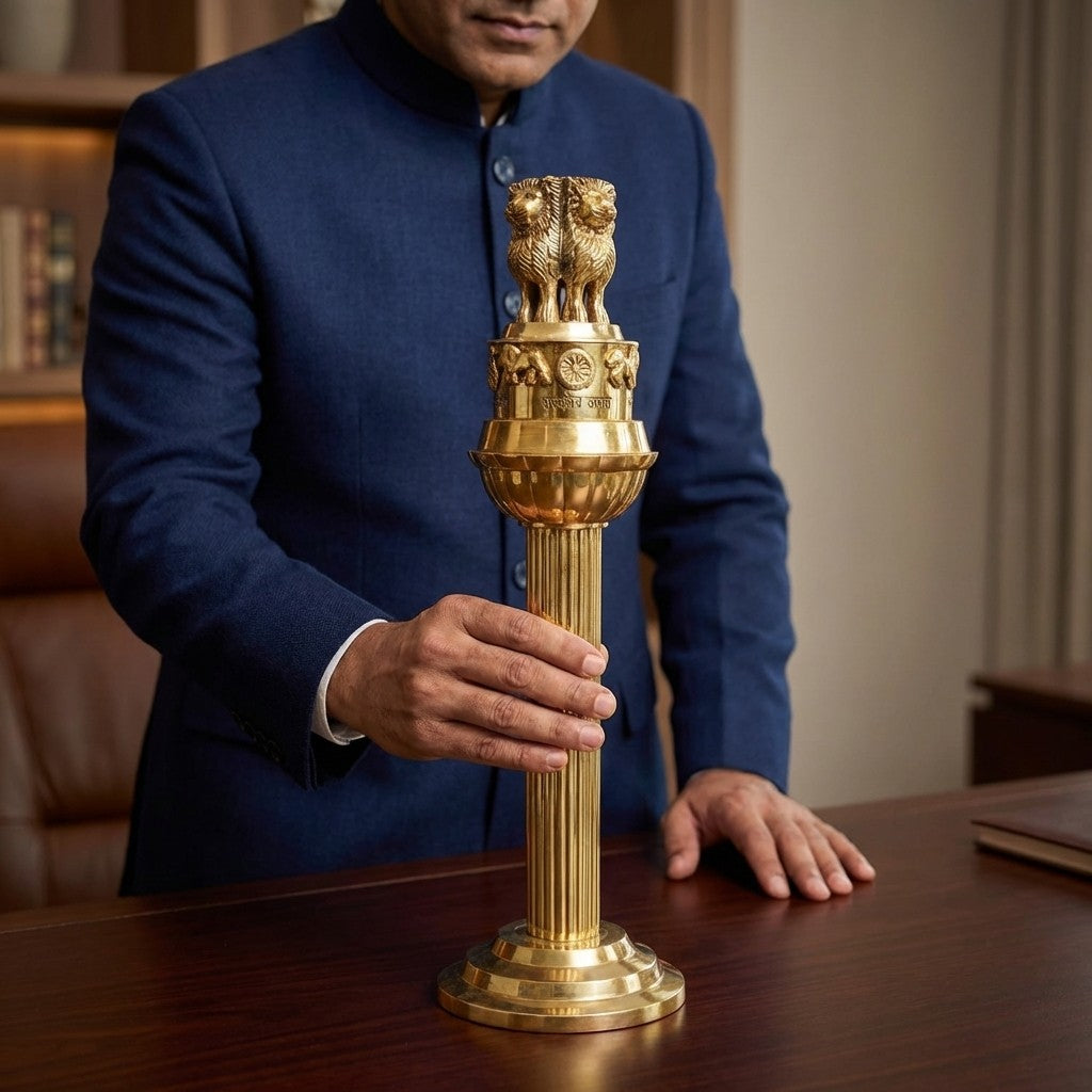 Pure Brass Ashok Stambh| Handcrafted National Emblem of India Showpiece | Svarn Studio