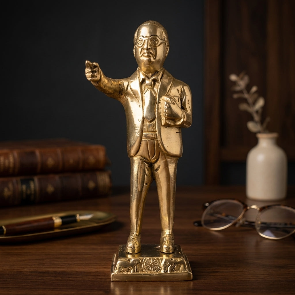 Svarn Studio Handcrafted Brass Ambedkar Ji Statue — 18 cm Pure Brass Gold Finish Figurine for Home & Office