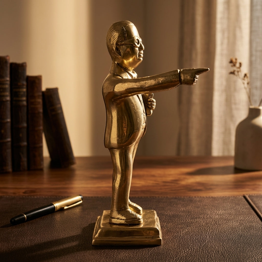 Svarn Studio Handcrafted Brass Ambedkar Ji Statue — 18 cm Pure Brass Gold Finish Figurine for Home & Office
