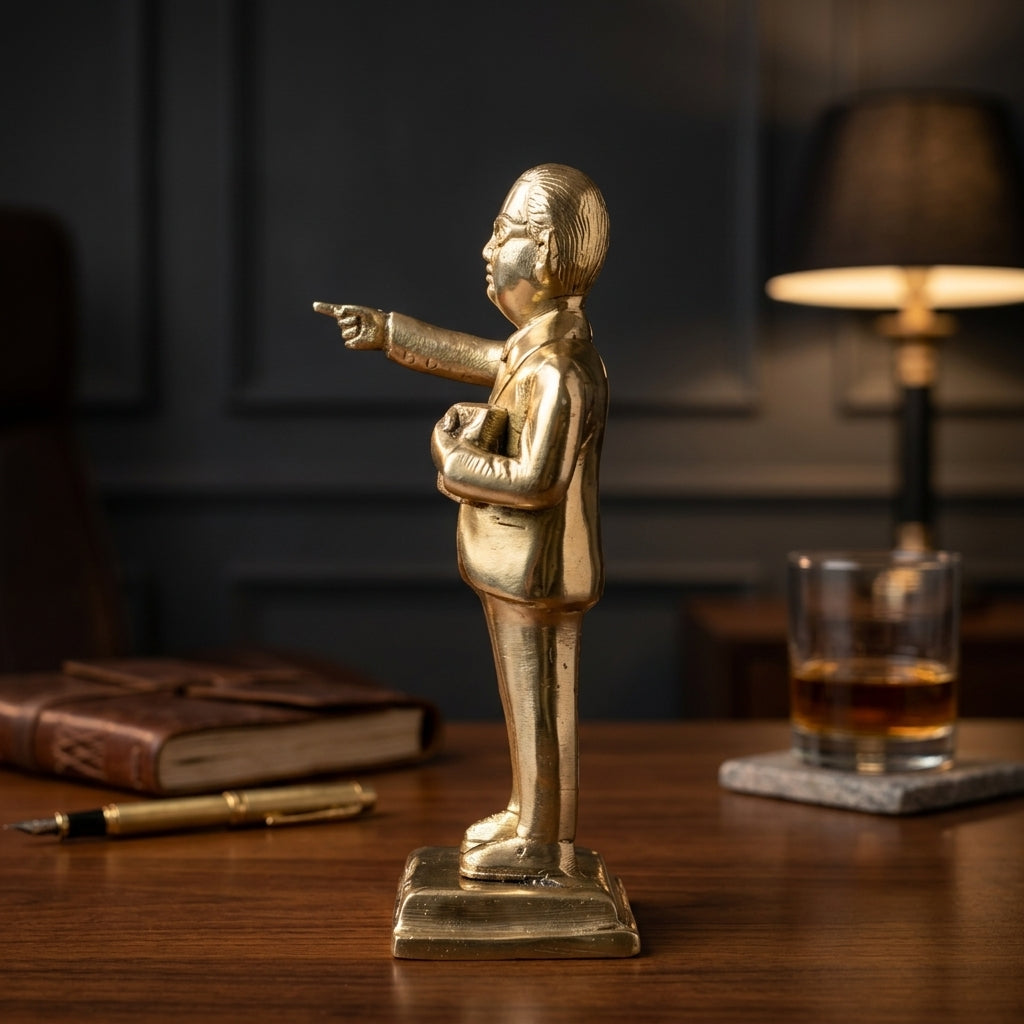 Svarn Studio Handcrafted Brass Ambedkar Ji Statue — 18 cm Pure Brass Gold Finish Figurine for Home & Office