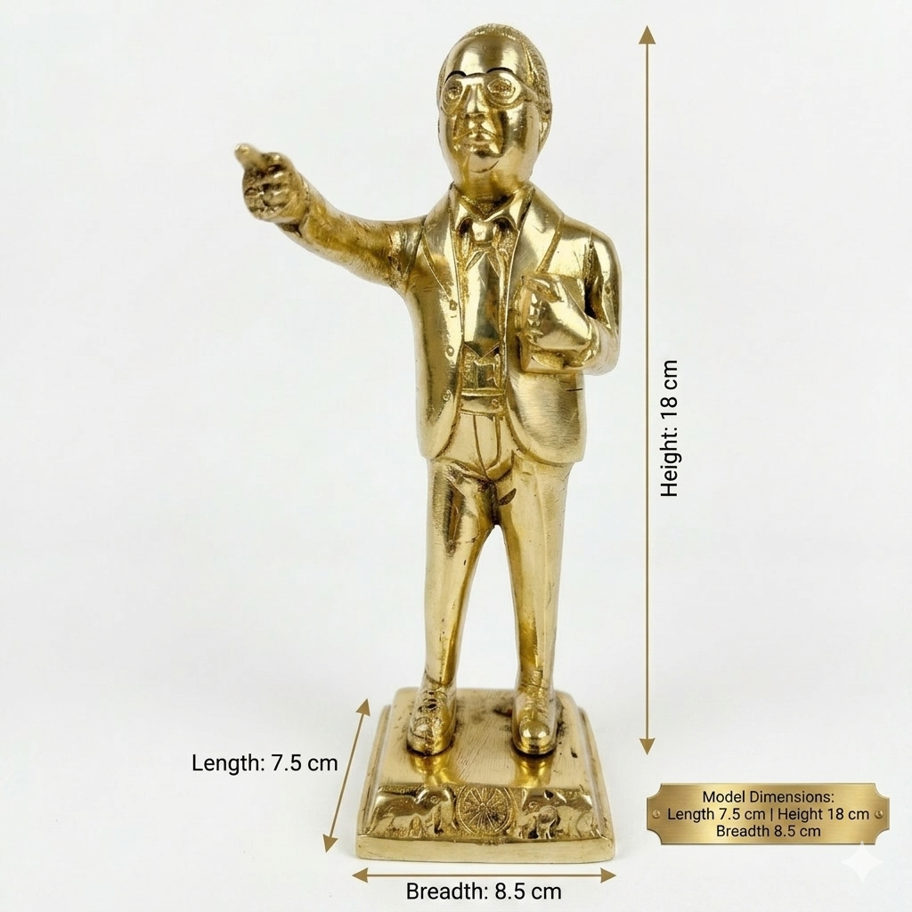 Svarn Studio Handcrafted Brass Ambedkar Ji Statue — 18 cm Pure Brass Gold Finish Figurine for Home & Office