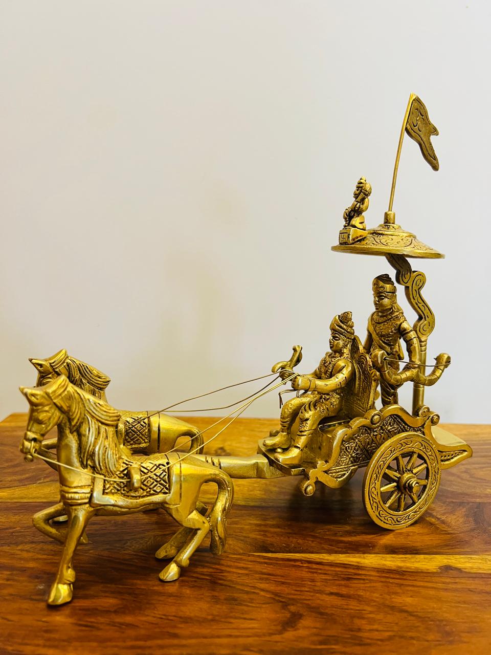 Svarn Studio pure brass Arjun Rath handcrafted Mahabharata chariot showpiece Krishna Arjun home decor gifting