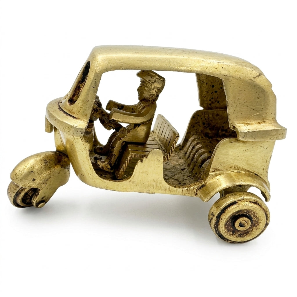 Brass Auto Rickshaw Showpiece | Handcrafted Antique Gold | Iconic Indian Décor & Gifting