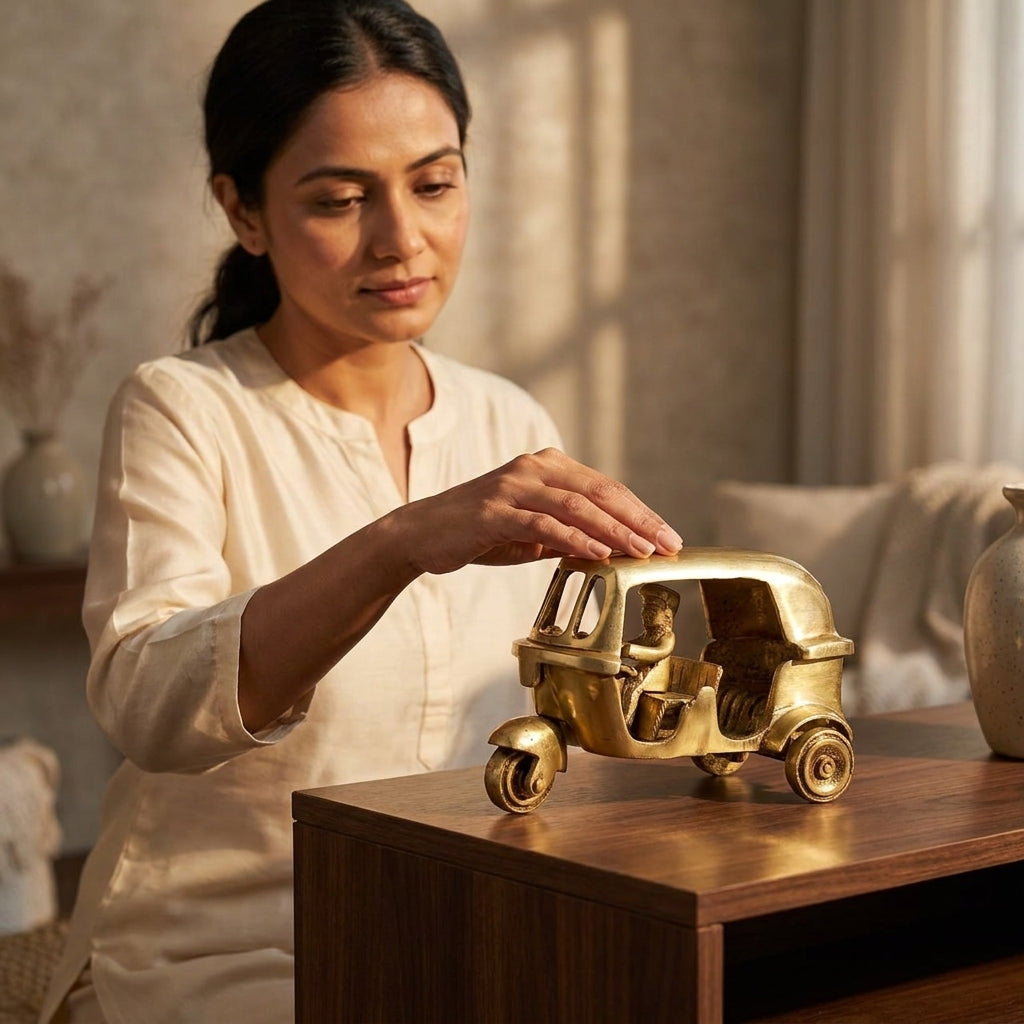 Brass Auto Rickshaw Showpiece | Handcrafted Antique Gold | Iconic Indian Décor & Gifting