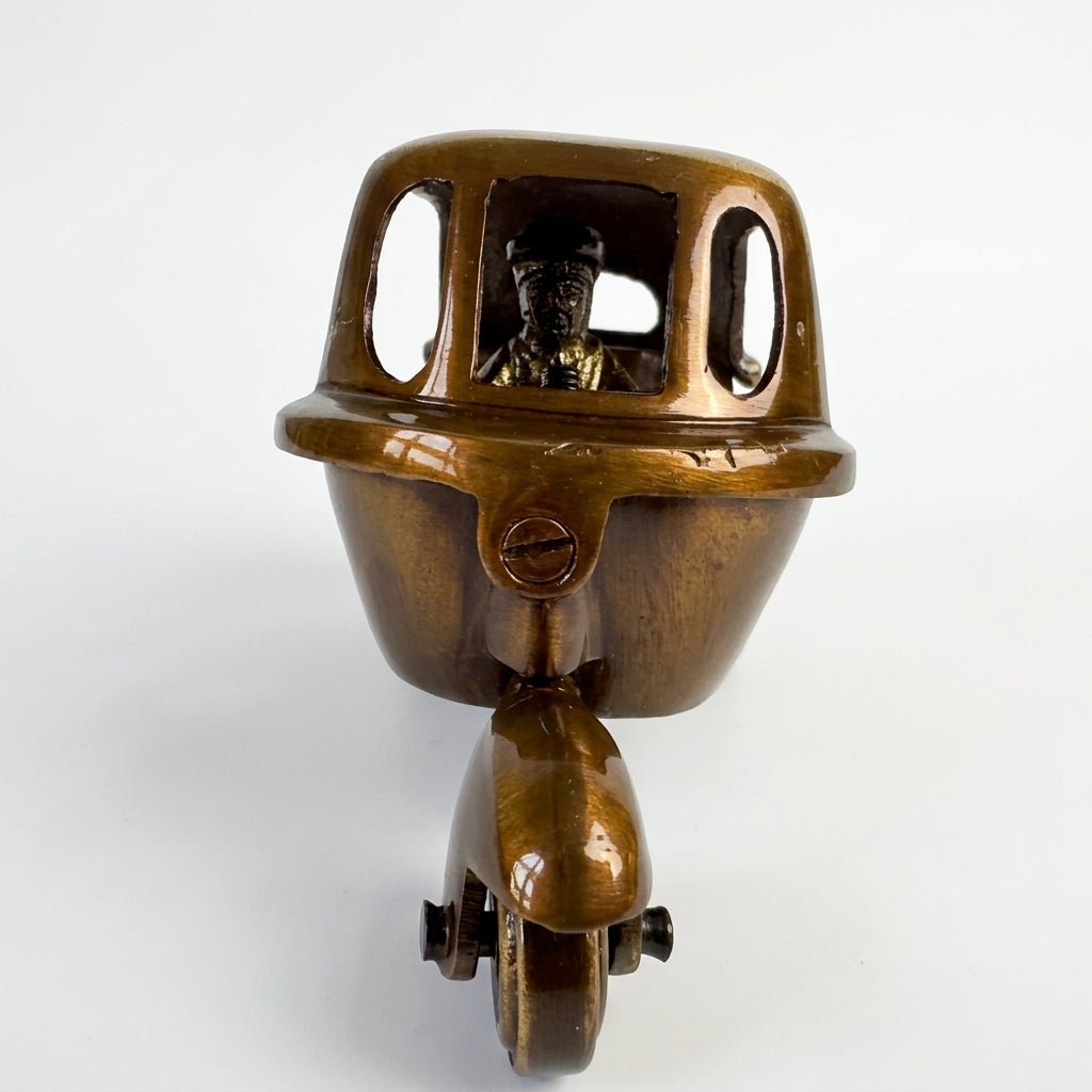 Svarn Studio Handcrafted Brass Auto Rickshaw Showpiece — Antique Brown & Gold Finish | Iconic Indian Décor & Gifting