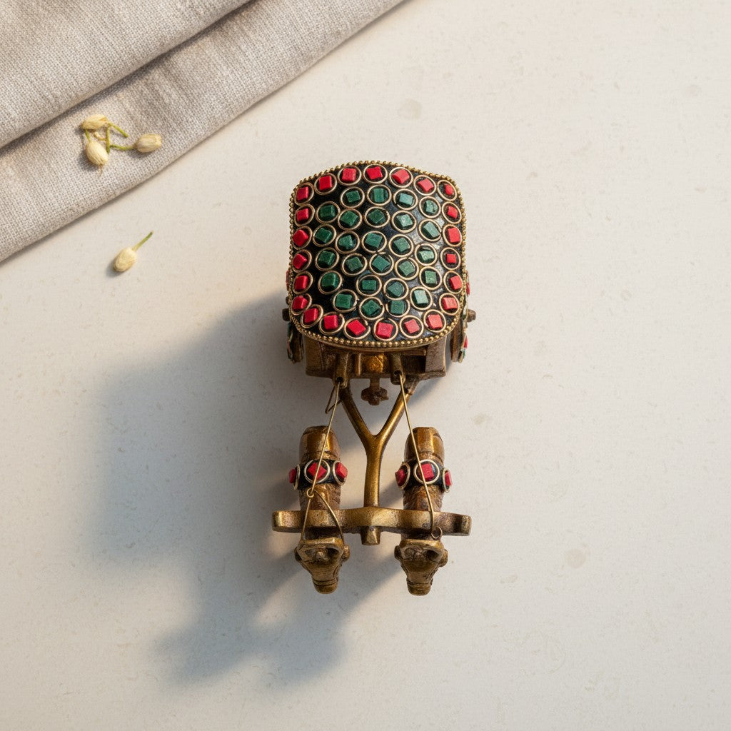 Svarn Studio brass Bail Gaadi with Ganesh Ji handcrafted antique gold bullock cart traditional art showpiece