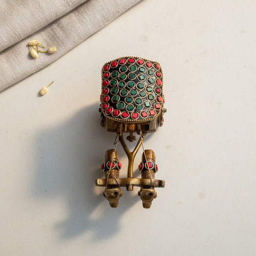 Svarn Studio brass Bail Gaadi with Ganesh Ji handcrafted antique gold bullock cart traditional art showpiece