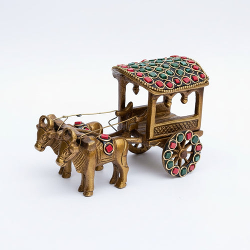 Svarn Studio brass Bail Gaadi with Ganesh Ji handcrafted antique gold bullock cart traditional art showpiece
