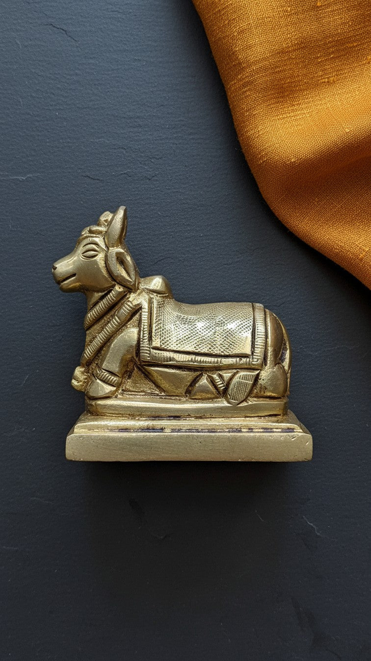 Svarn Studio Solid Brass Nandi Bail Statue | Sacred Bull Figurine for Pooja | Small | 2.5 x 2 Inch | 274g