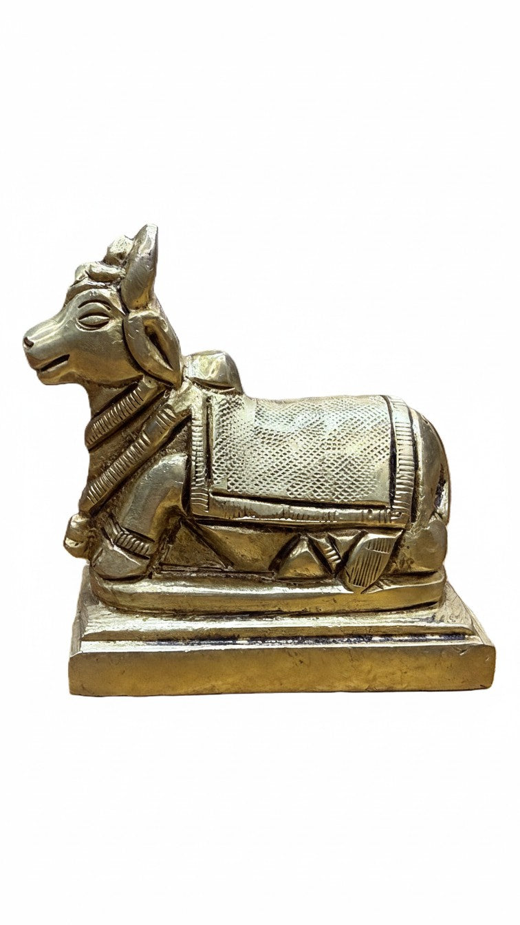 Svarn Studio Solid Brass Nandi Bail Statue | Sacred Bull Figurine for Pooja | Medium | 2.5 x 2.5 Inch | 328g