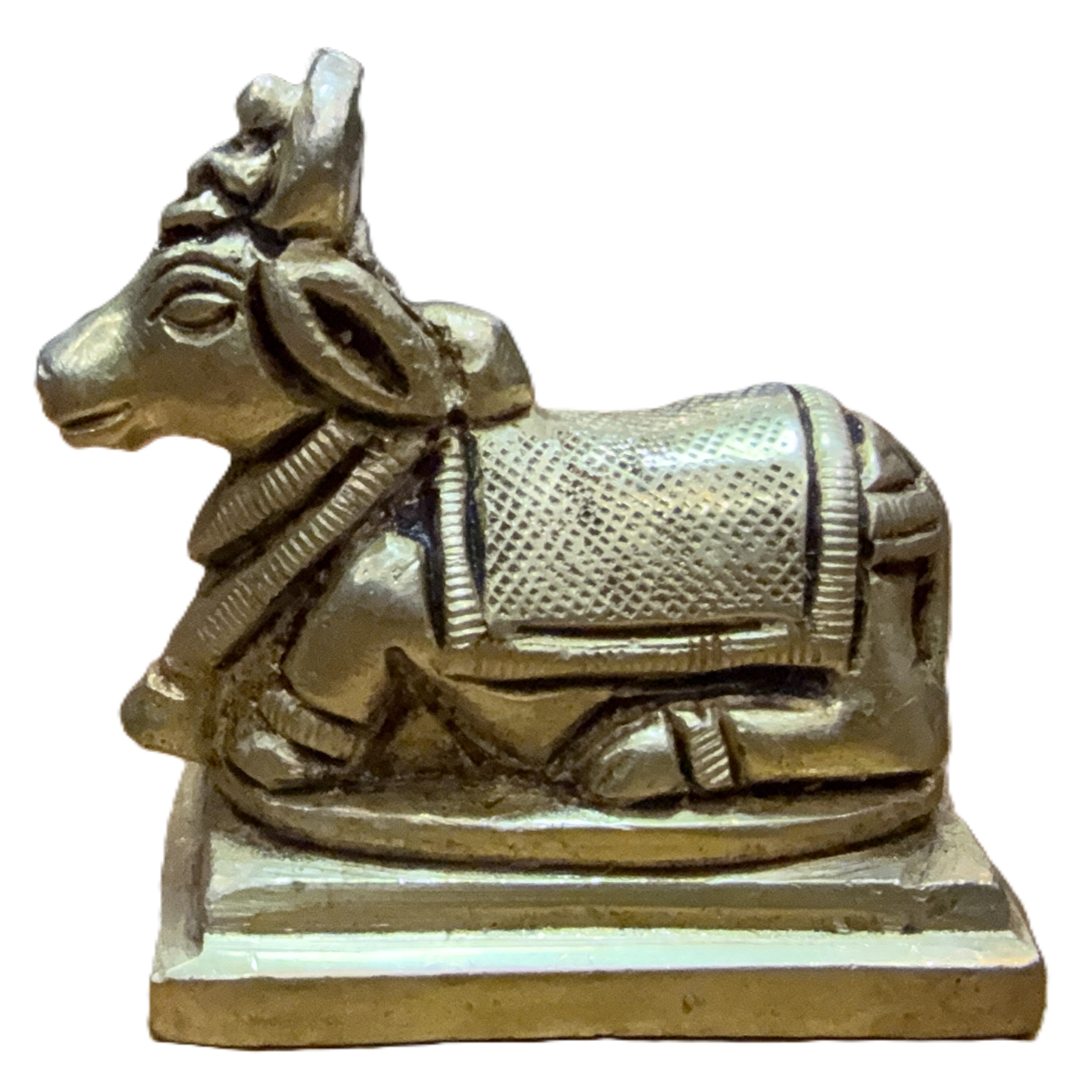 Svarn Studio Solid Brass Nandi Bail Statue | Sacred Bull Figurine for Pooja | Medium | 2.5 x 2.5 Inch | 328g