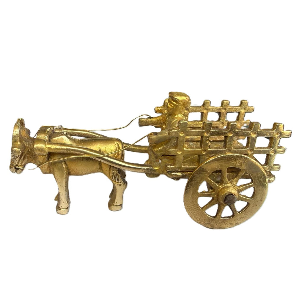 Svarn Studio Handcrafted Brass Bail Gaadi Figurine, Ox Bullock Cart with Cartman, Home Decor | 11.5 × 4.5 × 5 cm