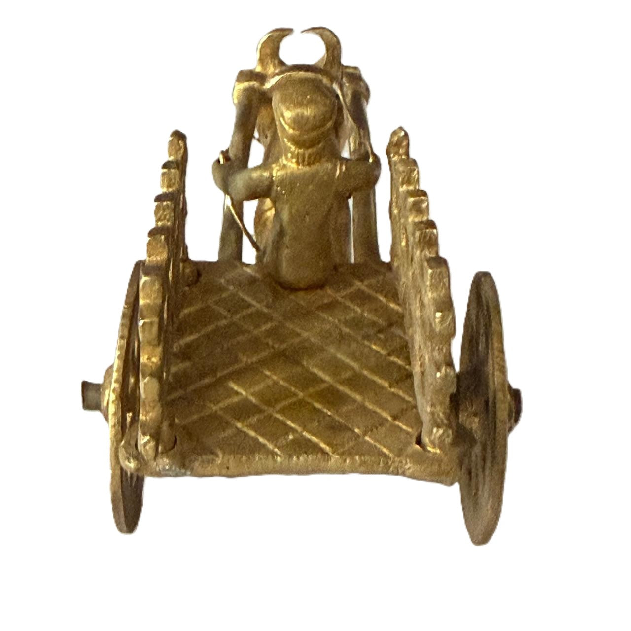 Svarn Studio Handcrafted Brass Bail Gaadi Figurine, Ox Bullock Cart with Cartman, Home Decor | 11.5 × 4.5 × 5 cm