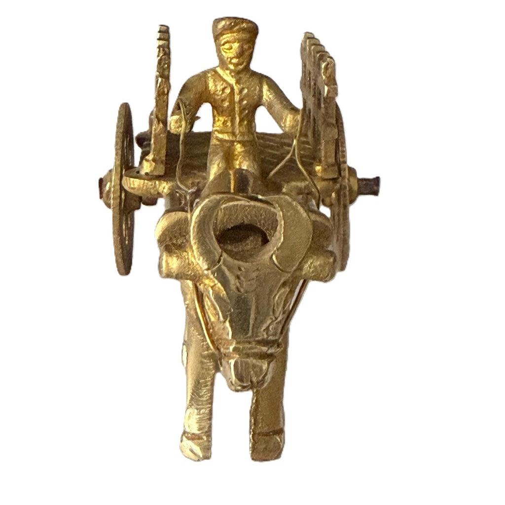 Svarn Studio Handcrafted Brass Bail Gaadi Figurine, Ox Bullock Cart with Cartman, Home Decor | 11.5 × 4.5 × 5 cm