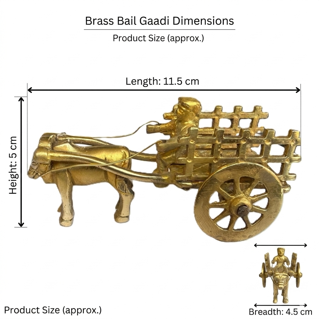 Svarn Studio Handcrafted Brass Bail Gaadi Figurine, Ox Bullock Cart with Cartman, Home Decor | 11.5 × 4.5 × 5 cm
