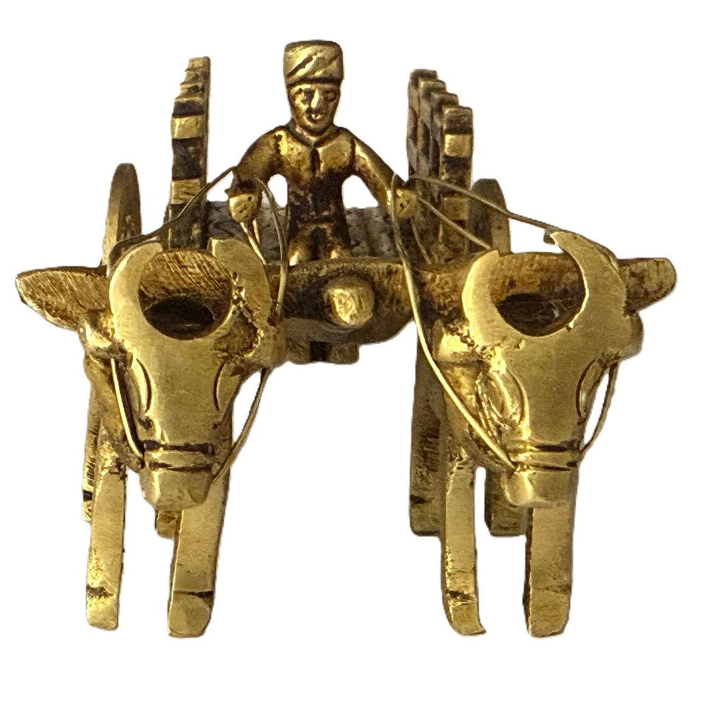 Svarn Studio Handcrafted Brass Bail Gaadi Figurine, Ox Bullock Cart with Cartman, Home Decor | 11.5 × 4.5 × 5 cm