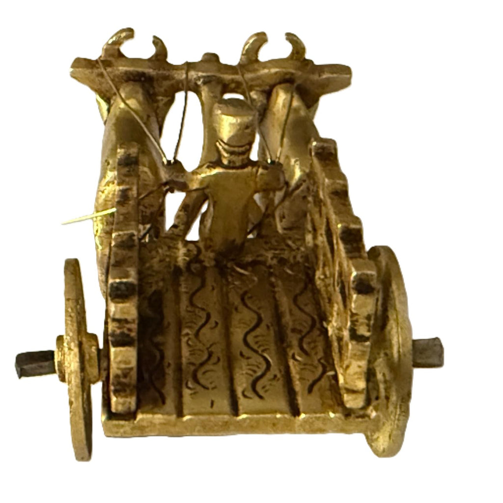Svarn Studio Handcrafted Brass Bail Gaadi Figurine, Ox Bullock Cart with Cartman, Home Decor | 11.5 × 4.5 × 5 cm