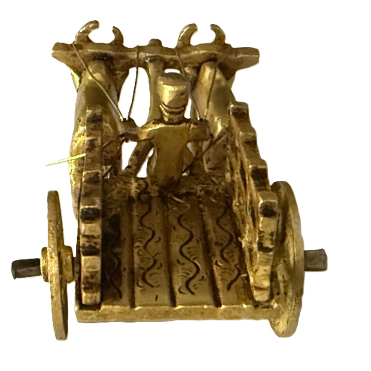 Svarn Studio Handcrafted Brass Bail Gaadi Figurine, Ox Bullock Cart with Cartman, Home Decor | 11.5 × 4.5 × 5 cm