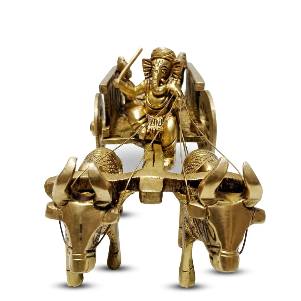 Brass Bail Gaadi with Ganesh Ji | Handcrafted Antique Gold | Traditional Art Showpiece