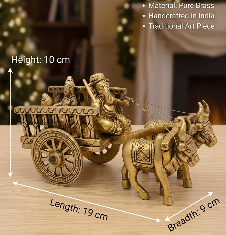 Brass Bail Gaadi with Ganesh Ji | Handcrafted Antique Gold | Traditional Art Showpiece
