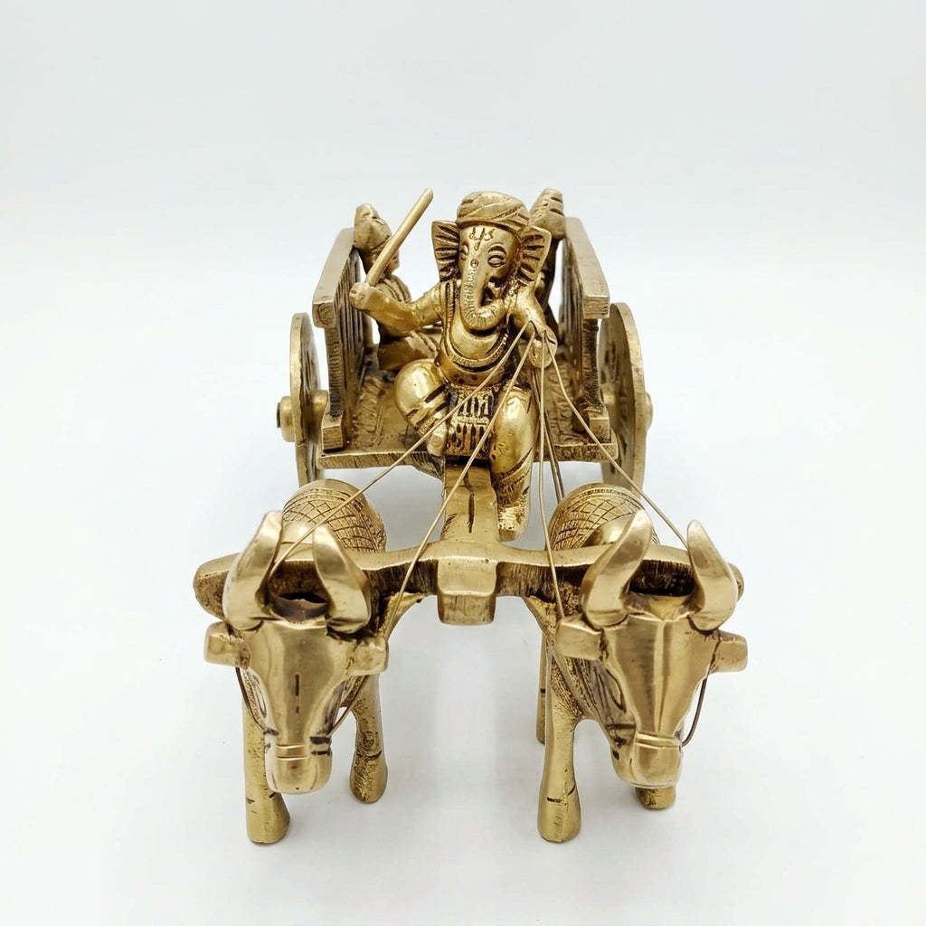 Brass Bail Gaadi with Ganesh Ji | Handcrafted Antique Gold | Traditional Art Showpiece