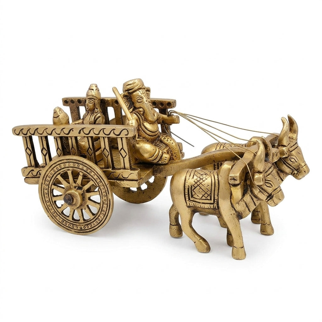 Brass Bail Gaadi with Ganesh Ji | Handcrafted Antique Gold | Traditional Art Showpiece