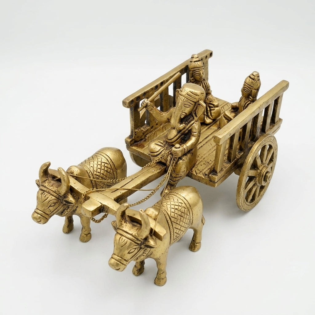 Brass Bail Gaadi with Ganesh Ji | Handcrafted Antique Gold | Traditional Art Showpiece