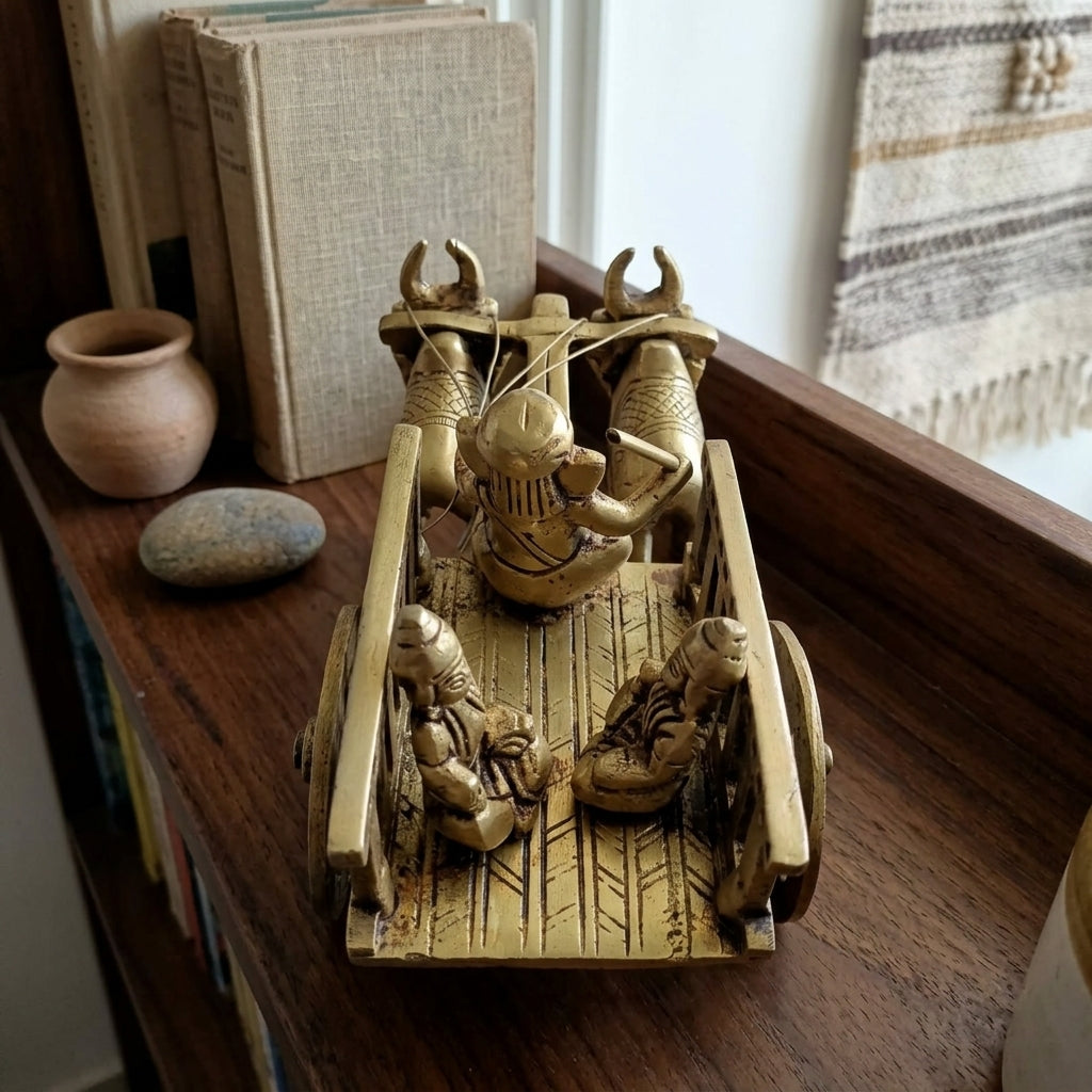 Brass Bail Gaadi with Ganesh Ji | Handcrafted Antique Gold | Traditional Art Showpiece
