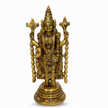 Svarn Studio Handcrafted Brass Lord Venkateswara (Balaji) Idol Statue | Tirupati Balaji Murti in Antique Gold Finish | Puja Room Deity Figurine | Premium Spiritual & Religious Gift, 20.32 cm, Heavy