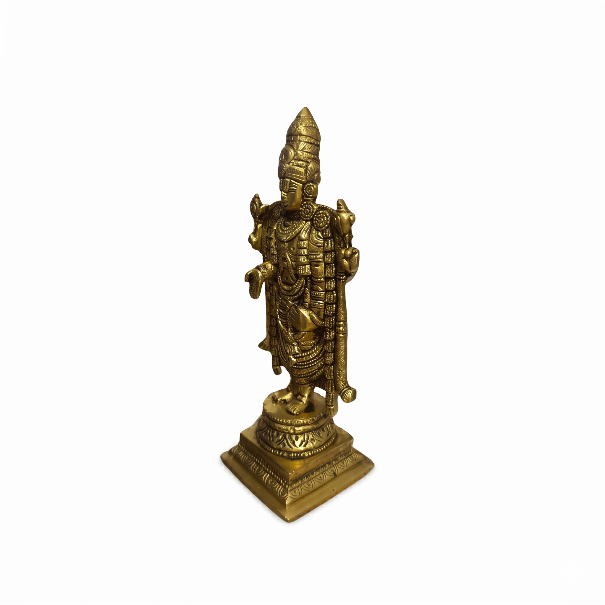 Svarn Studio Pure Brass Lord Venkateswara Balaji Idol, Tirupati Srinivasa Murti on Square Pedestal | Puja Room Deity Statue | Premium Devotional & Religious Gift | Antique Gold Finish, 20.32 cm, Heavy