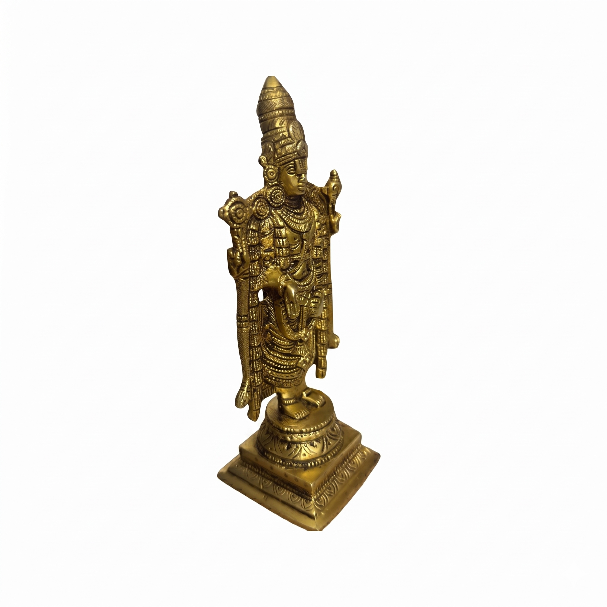 Svarn Studio Pure Brass Lord Venkateswara Balaji Idol, Tirupati Srinivasa Murti on Square Pedestal | Puja Room Deity Statue | Premium Devotional & Religious Gift | Antique Gold Finish, 20.32 cm, Heavy