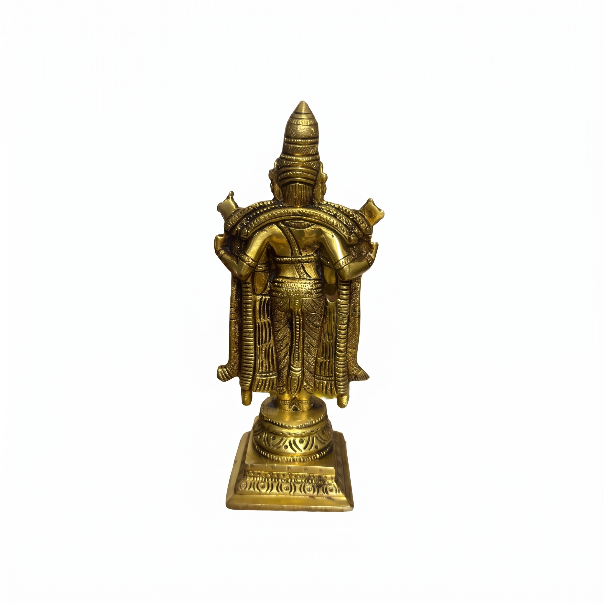Svarn Studio Pure Brass Lord Venkateswara Balaji Idol, Tirupati Srinivasa Murti on Square Pedestal | Puja Room Deity Statue | Premium Devotional & Religious Gift | Antique Gold Finish, 20.32 cm, Heavy