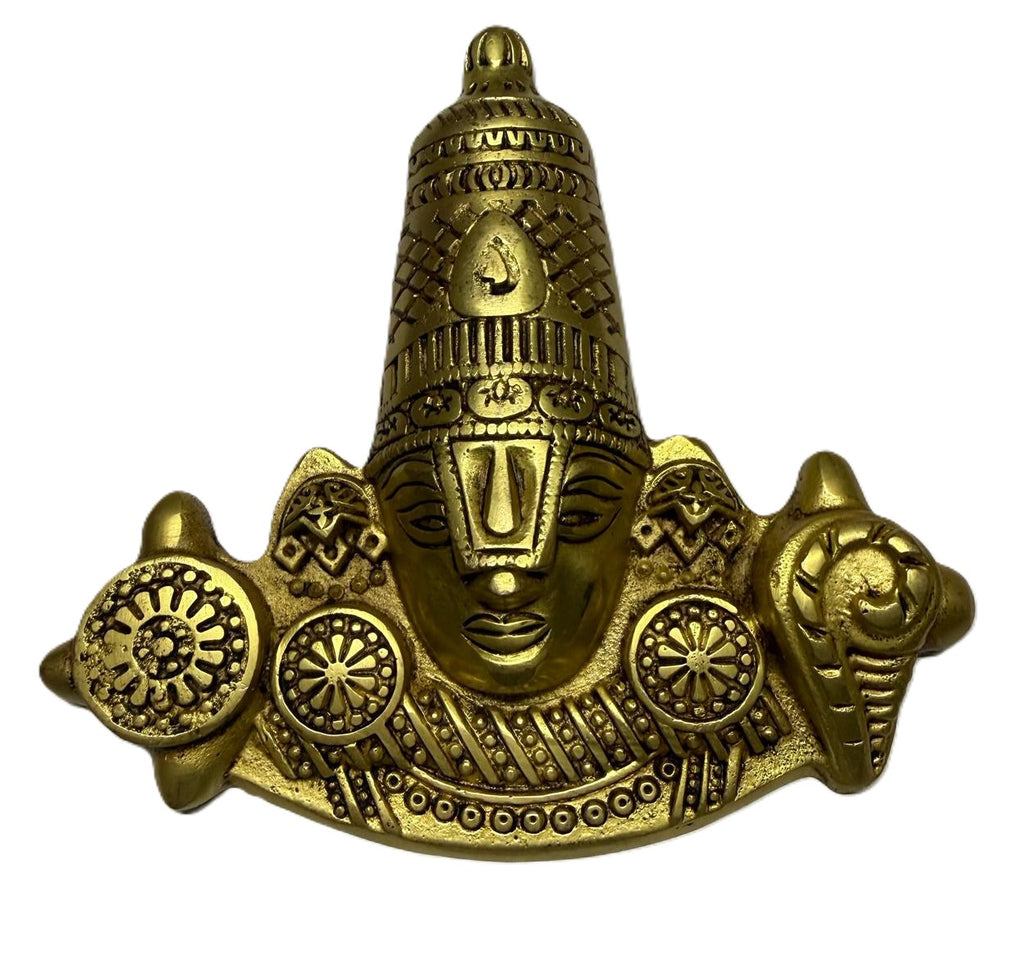 Svarn Studio Brass Balaji Mukh Wall Hanging - Front view on white background showing full face with Vimana Kireedam crown