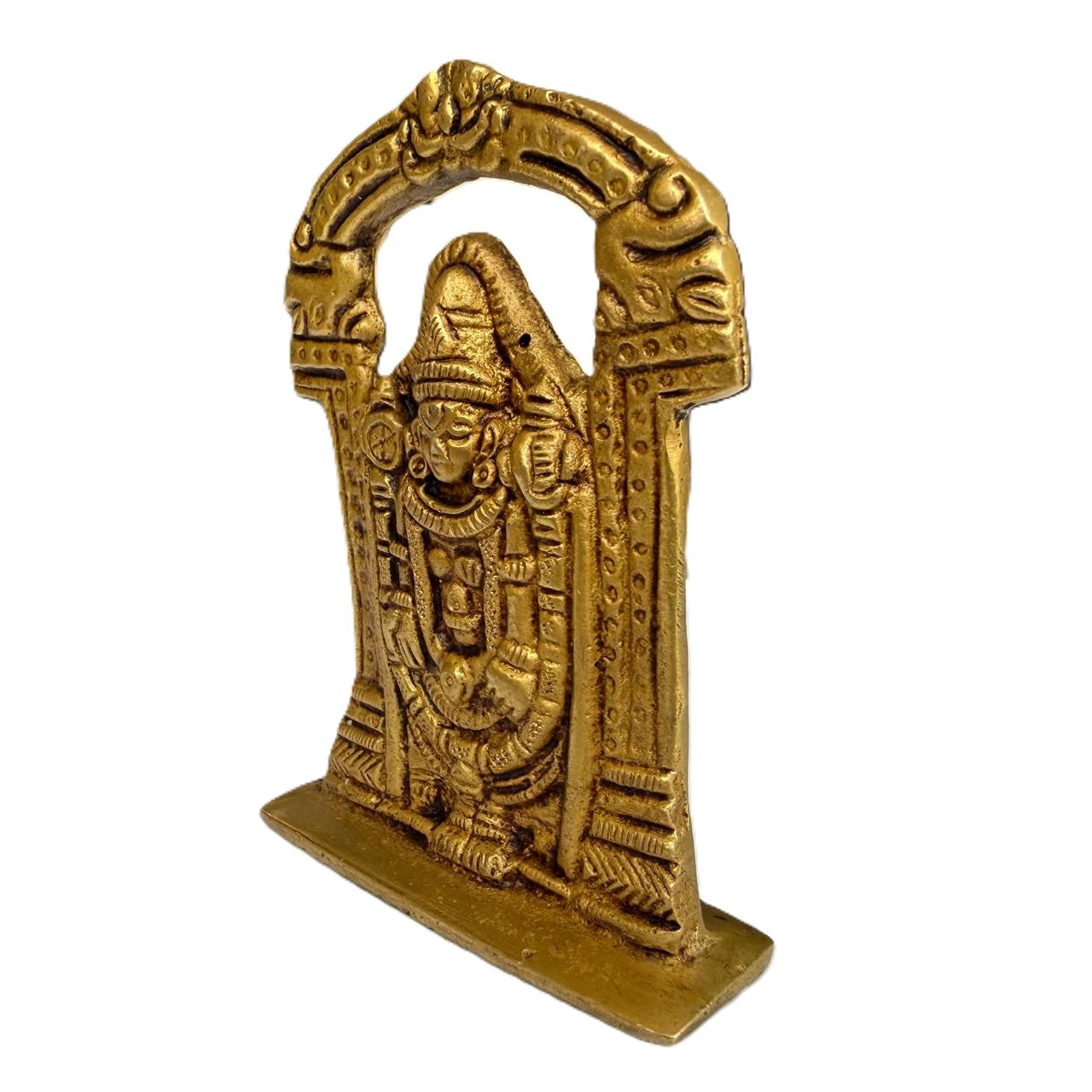 Svarn Studio Brass Tirupati Balaji Idol with Temple Arch, Antique Gold Finish, 9 cm x 6.5 cm, Home Mandir, Puja Room, Office & Car Dashboard Figurine