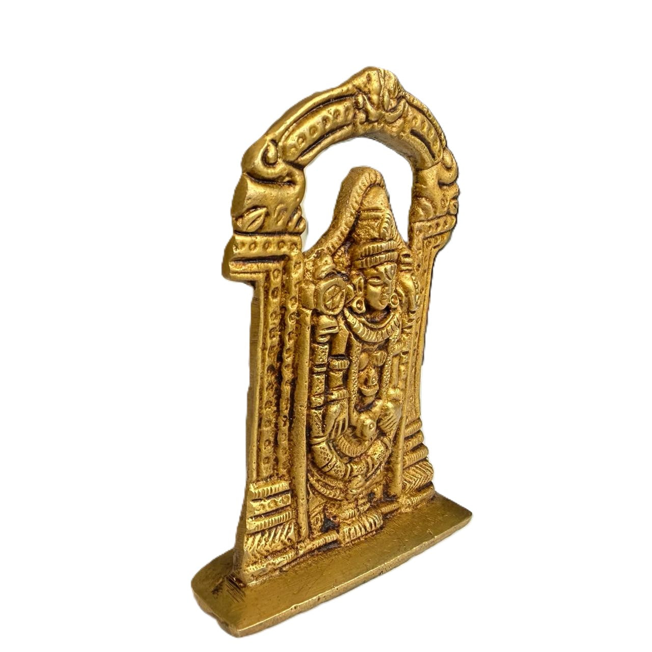 Svarn Studio Brass Tirupati Balaji Idol with Temple Arch, Antique Gold Finish, 9 cm x 6.5 cm, Home Mandir, Puja Room, Office & Car Dashboard Figurine