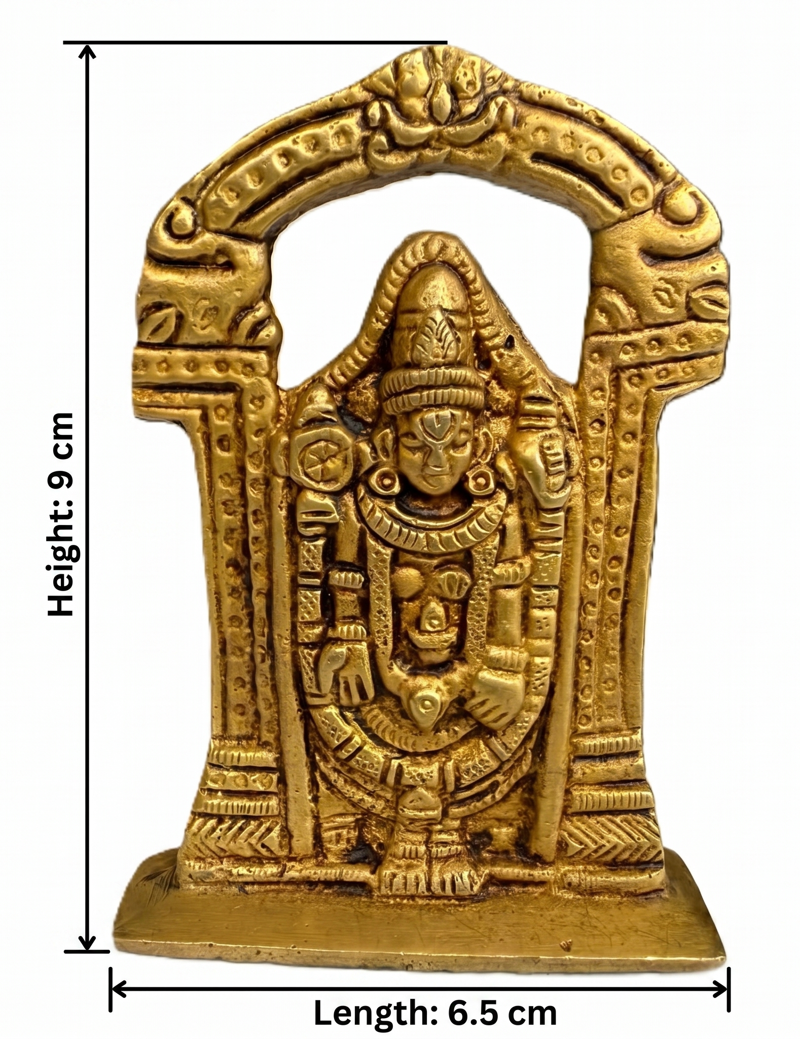 Svarn Studio Brass Tirupati Balaji Idol with Temple Arch, Antique Gold Finish, 9 cm x 6.5 cm, Home Mandir, Puja Room, Office & Car Dashboard Figurine