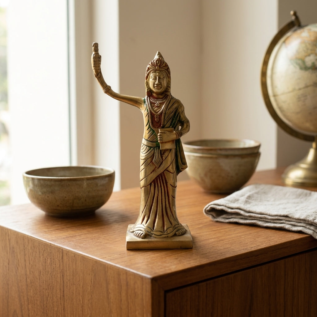 Svarn Studio Handcrafted Brass Figurine of Bharat Mata (Mother India) - Length 10 cm × Height 22 cm × Breadth 7 cm, Weight: 0.969 kg