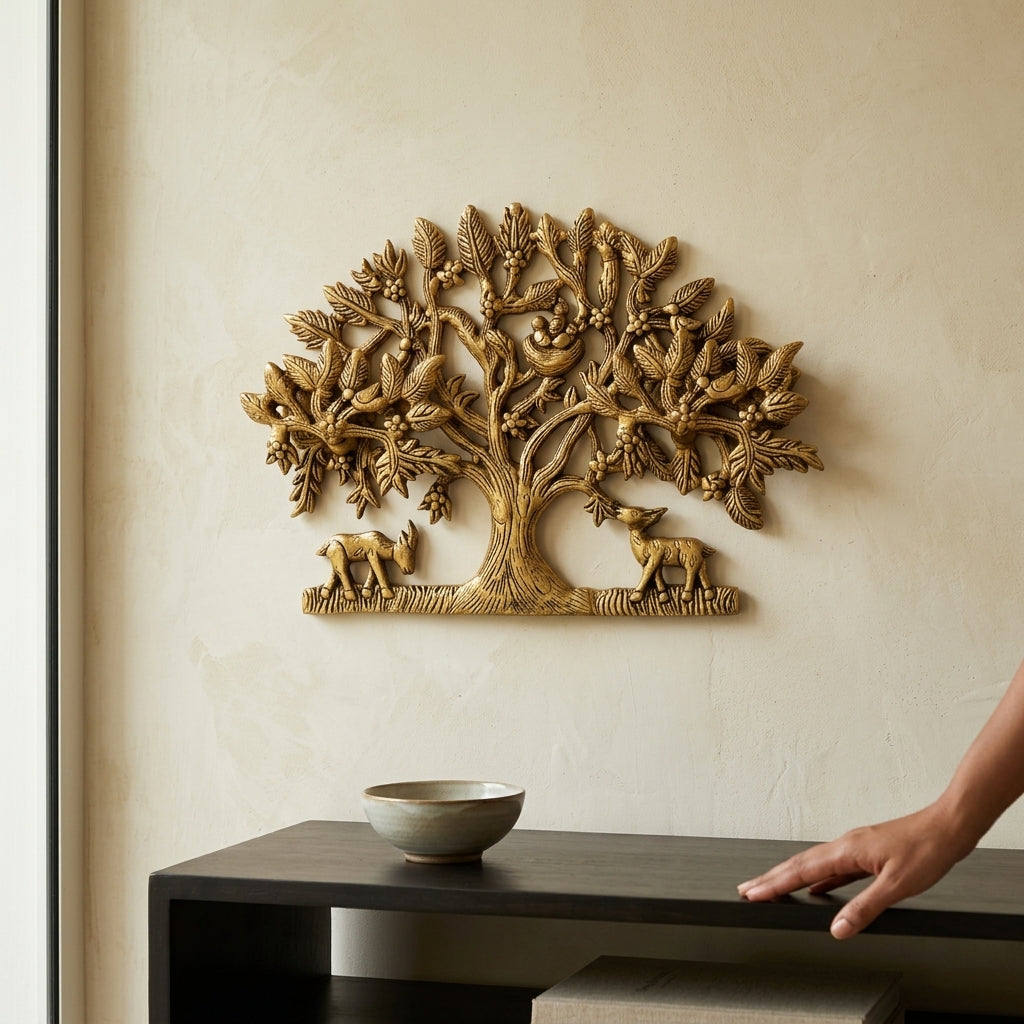 Svarn Studio Brass Tree Wall Decor | 29 × 20 × 2.5 cm , Weight: ~1.408 kg