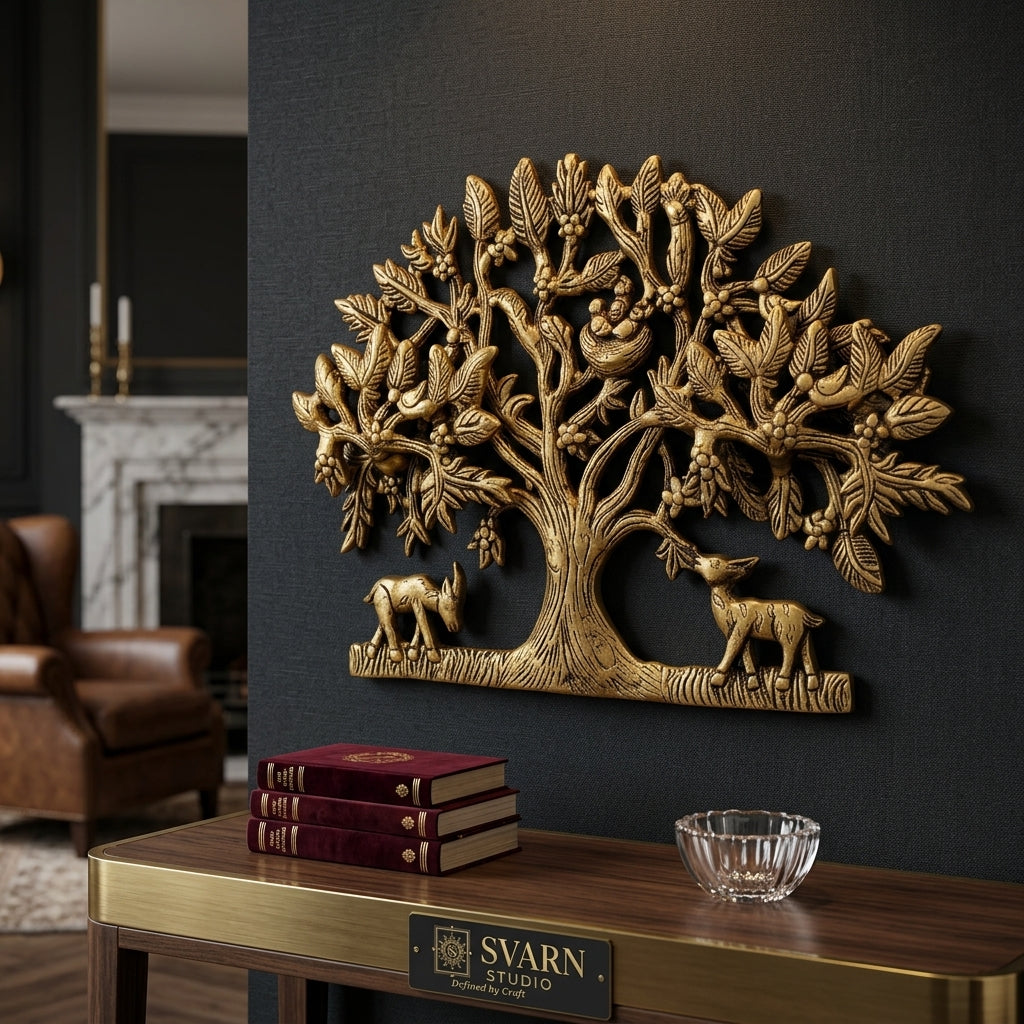 Svarn Studio Brass Tree Wall Decor | 29 × 20 × 2.5 cm , Weight: ~1.408 kg