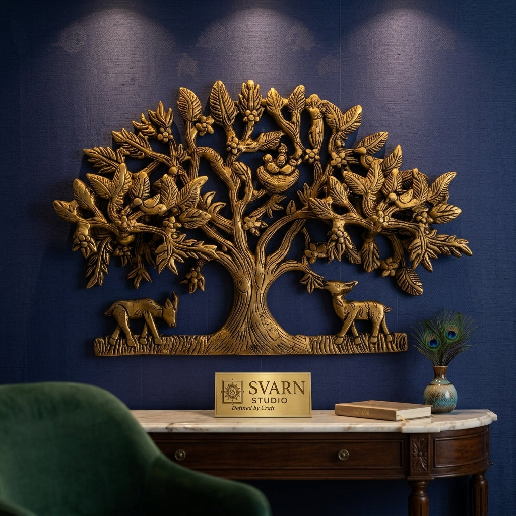 Svarn Studio Brass Tree Wall Decor | 29 × 20 × 2.5 cm , Weight: ~1.408 kg