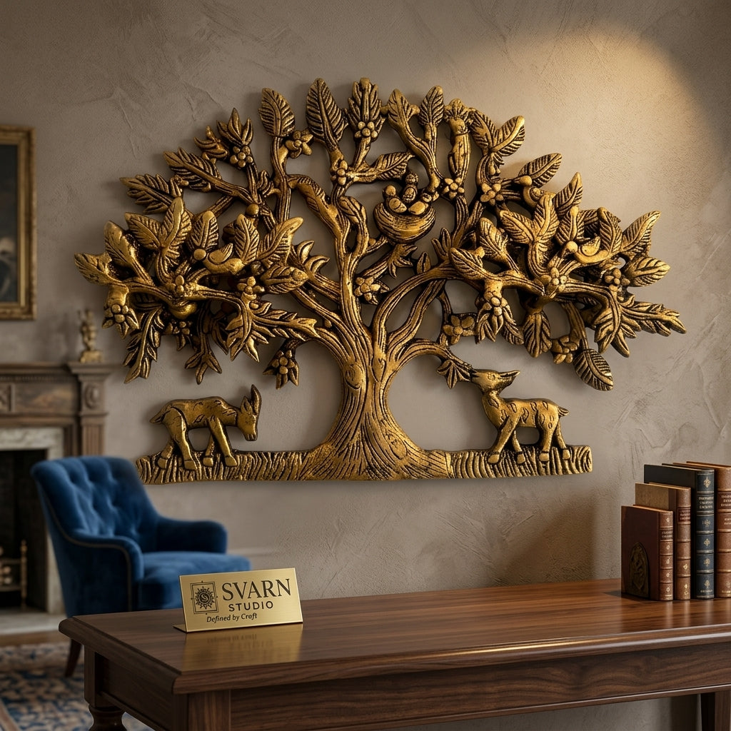 Svarn Studio Brass Tree Wall Decor | 29 × 20 × 2.5 cm , Weight: ~1.408 kg