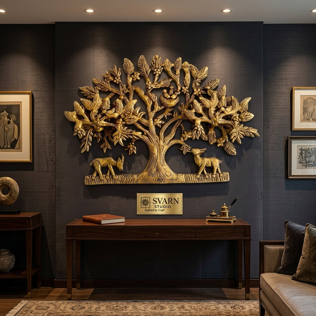 Svarn Studio Brass Tree Wall Decor | 29 × 20 × 2.5 cm , Weight: ~1.408 kg
