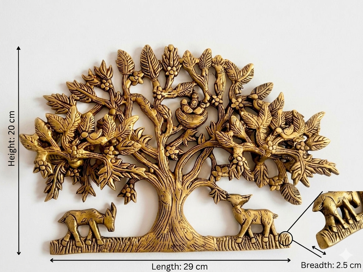 Svarn Studio Brass Tree Wall Decor | 29 × 20 × 2.5 cm , Weight: ~1.408 kg