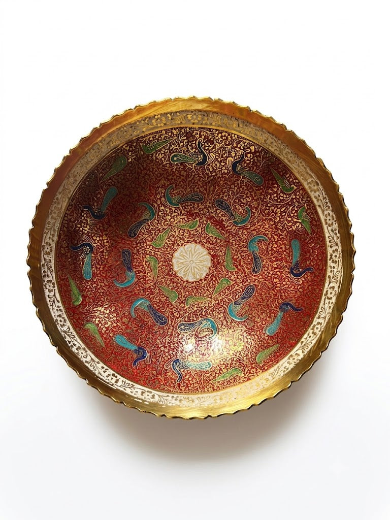 Svarn Studio Brass Meenakari Bowl Cobalt Blue Emerald Green - Top View White Background